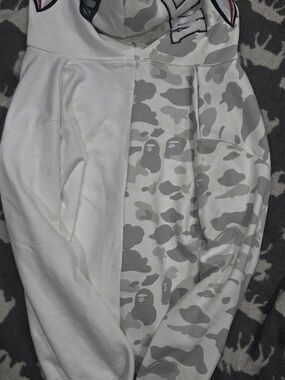 Bape White and Light Gray Camo Zip-Up Sweater